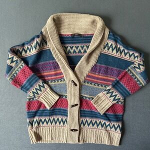 Hazel Lambswool Blend Fair Isle Shawl Collar Toggle Cardigan Sweater Small